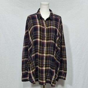 We The Free Navy and Red Plaid Button Down Shirt